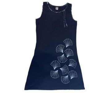 NANSO Elegant Black Sleeveless Dress with White Pattern MEDIUM